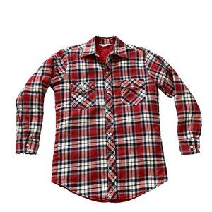 Red Plaid Flannel Chore Coat Pearl Snap Vintage Barn Jacket Quilted Lining